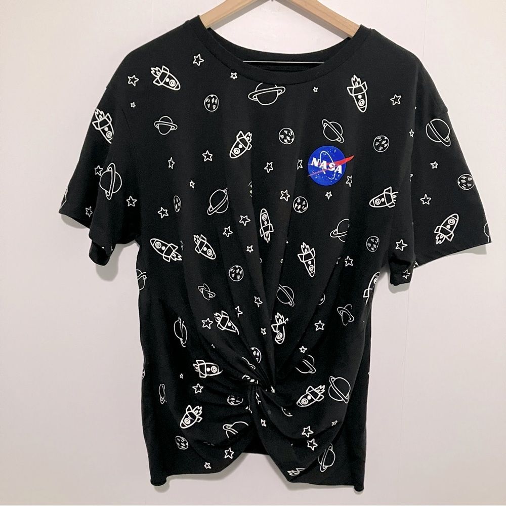 NASA Graphic T-Shirt Women Size XXL Tie Front Crop